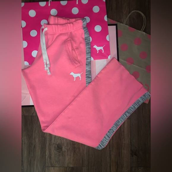 VS PINK SIZE SMALL OG BOYFRIEND STYLE SWEATPANTS. Hot Barbie Pink w/Marl Grey. - Picture 10 of 10